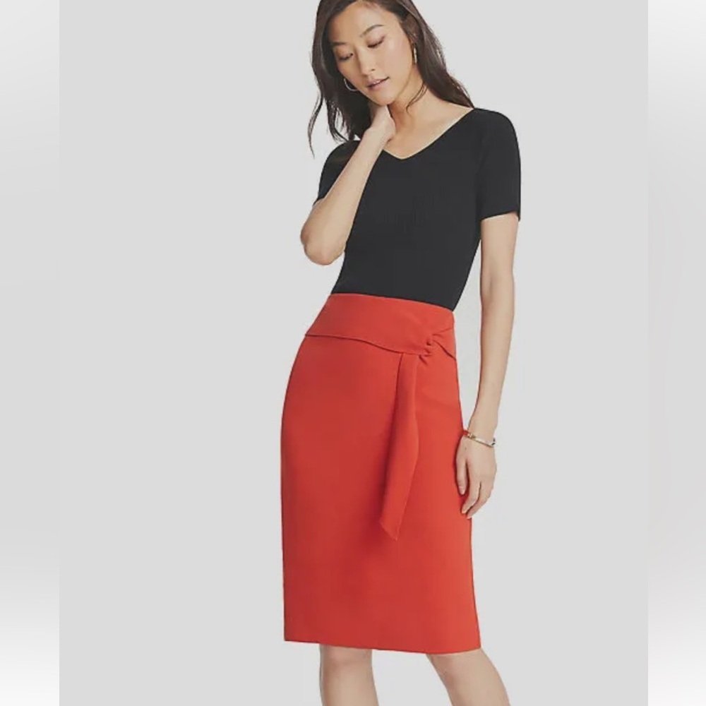 Ann Taylor Fire Red tie front pencil skirt